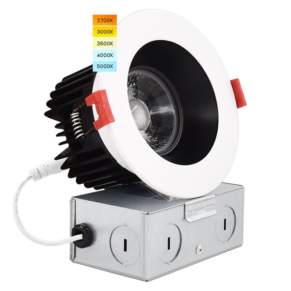 Luxrite 4 Inch LED Recessed Downlight 5 CCT Selectable 2700K-5000K 15W 1100LM Dimmable White/Black Trim LR24950 LR24967-1PK - main